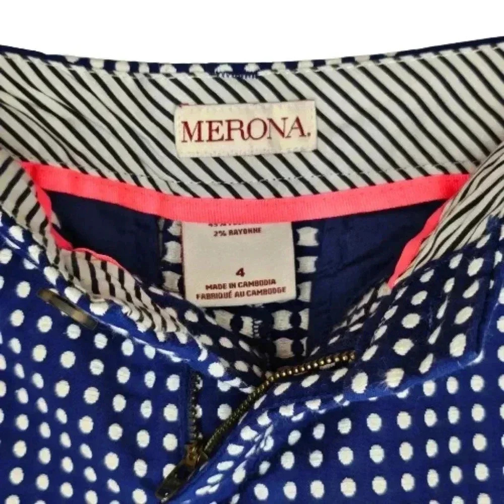 Merona Blue Polka Dot Short Shorts Size 4 Cuffed Cotton Blend Summer Casual Chic - Picture 4 of 13